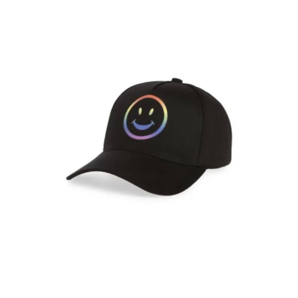 NWT The Phluid Project Smiley Baseball Hat Black Adjustable O/S